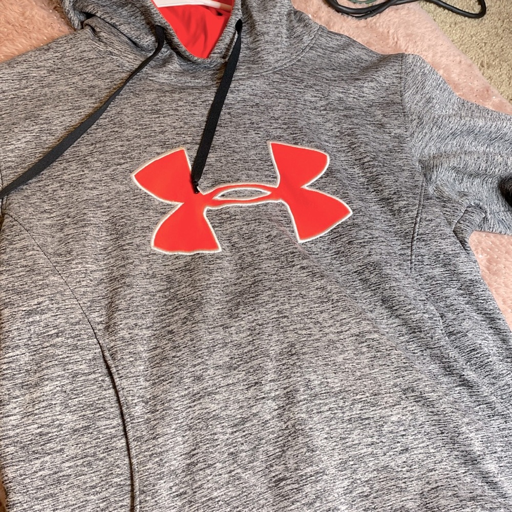 under armor hoodie grey and pink kids youth large